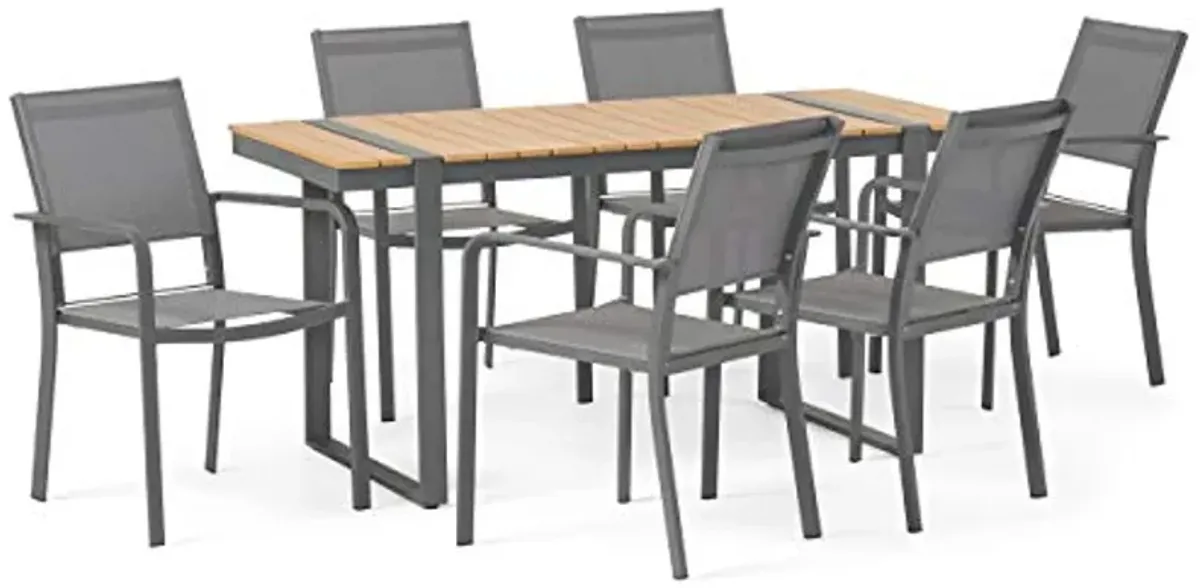 Christopher Knight Home Colfax Outdoor Dining Sets, Natural + Gray + Dark Gray