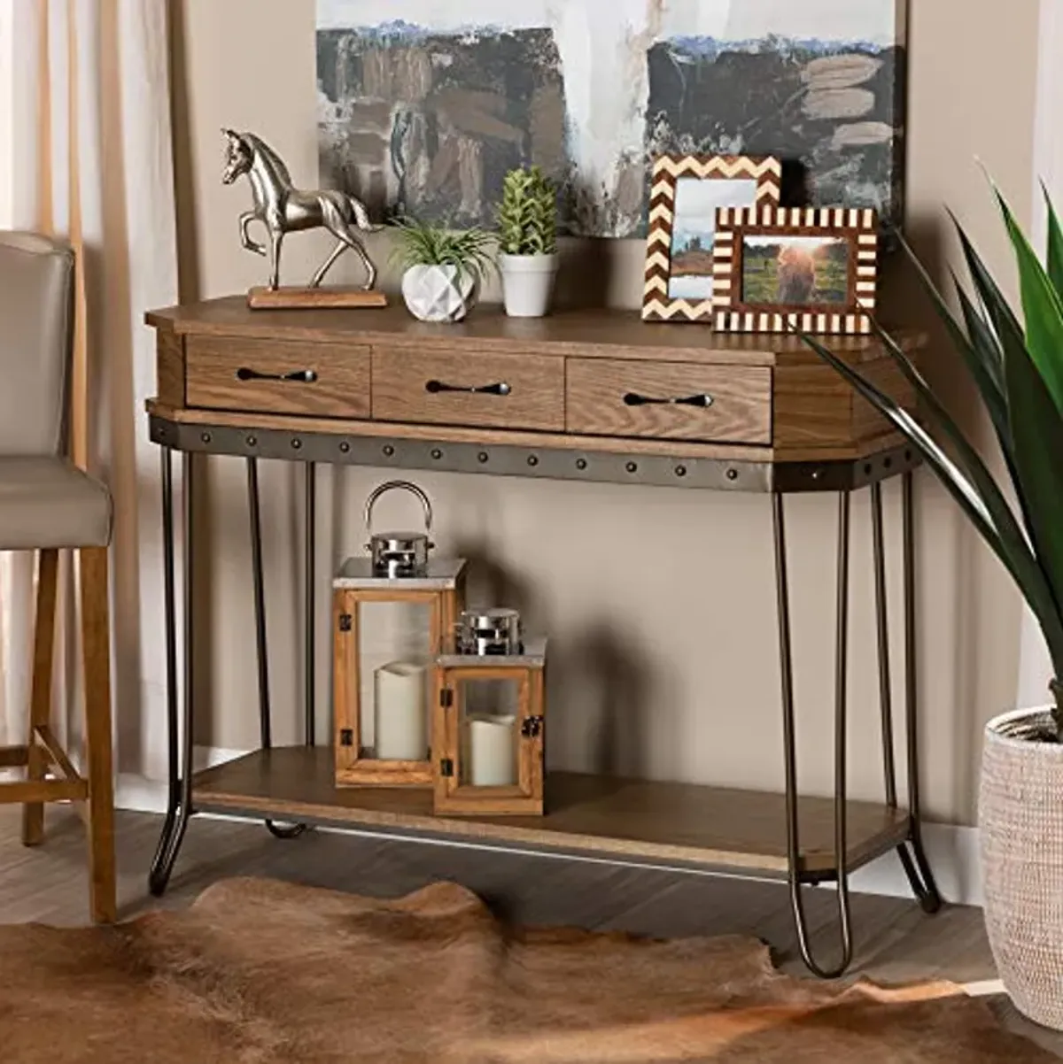 Baxton Studio Kellyn Console Tables, Oak Brown/Black