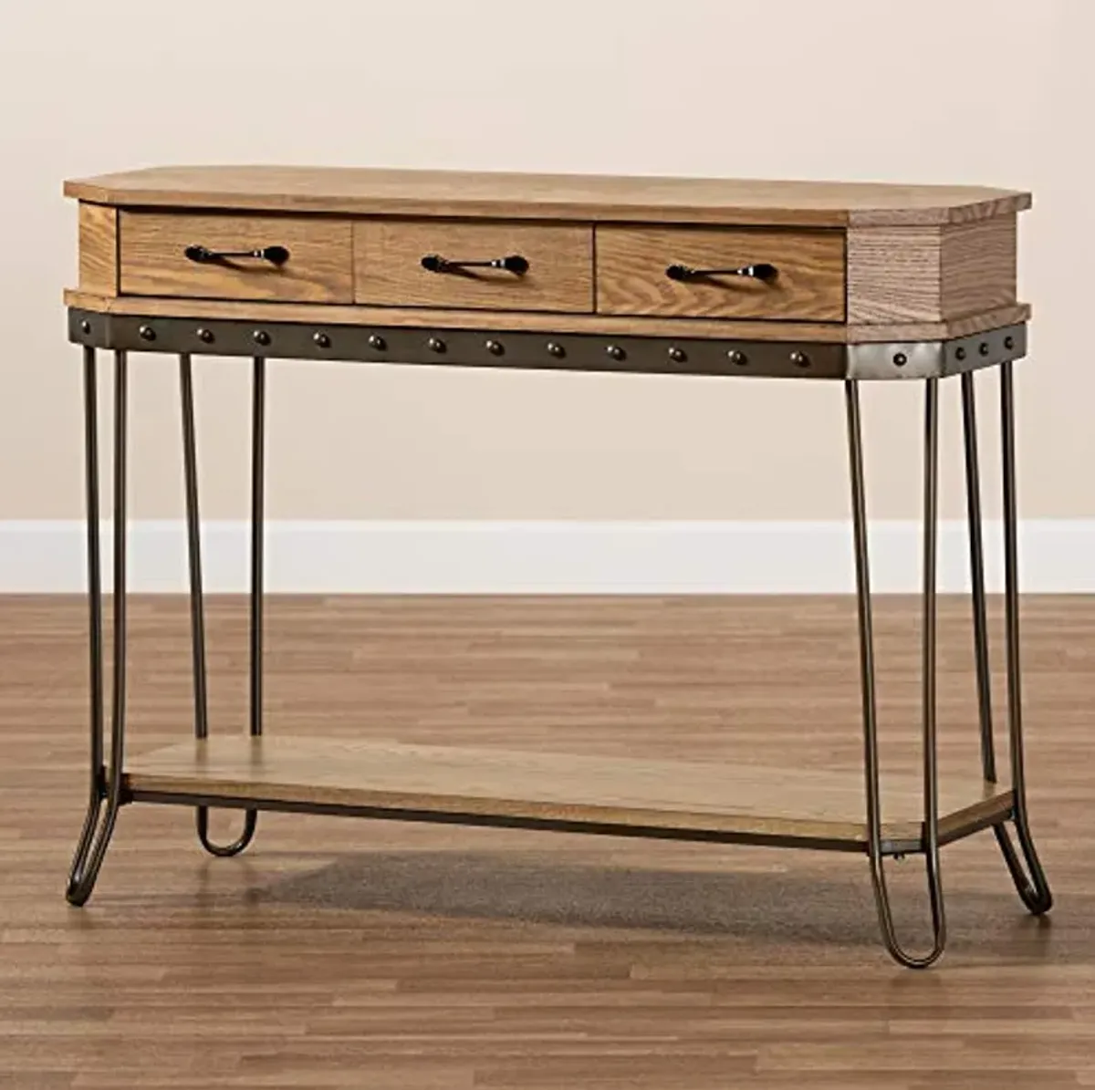 Baxton Studio Kellyn Console Tables, Oak Brown/Black