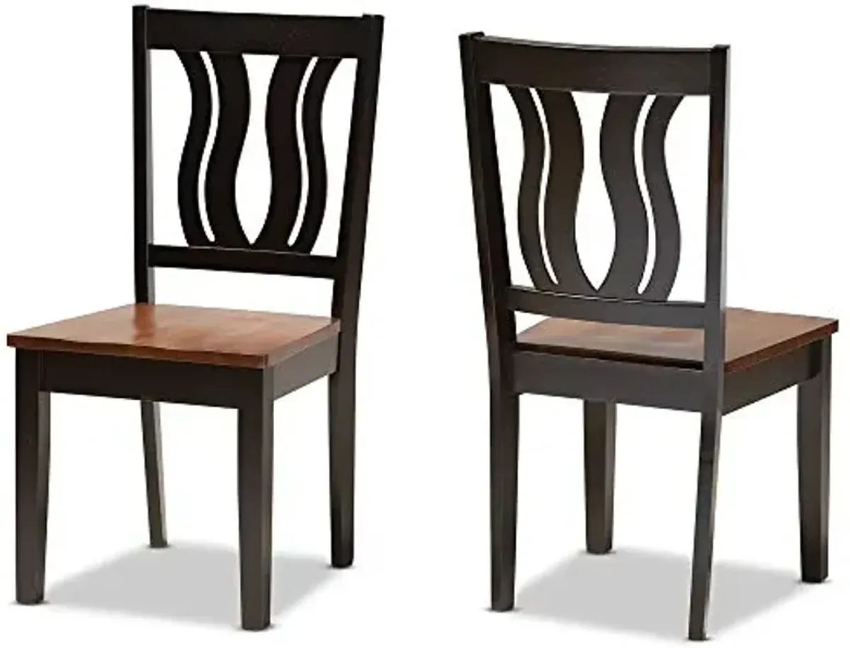 Baxton Studio Fenton Dining Chair and Dining Chair Transitional Two-Tone Dark Brown and Walnut Brown Finished Wood 2-Piece Dining Chair Set