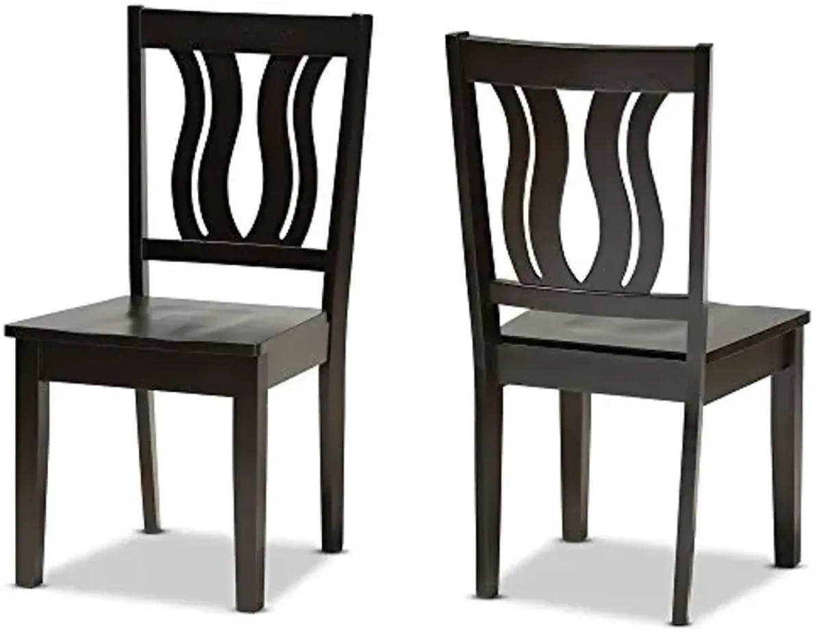 Baxton Studio Fenton Dining Chair and Dining Chair Transitional Dark Brown Finished Wood 2-Piece Dining Chair Set
