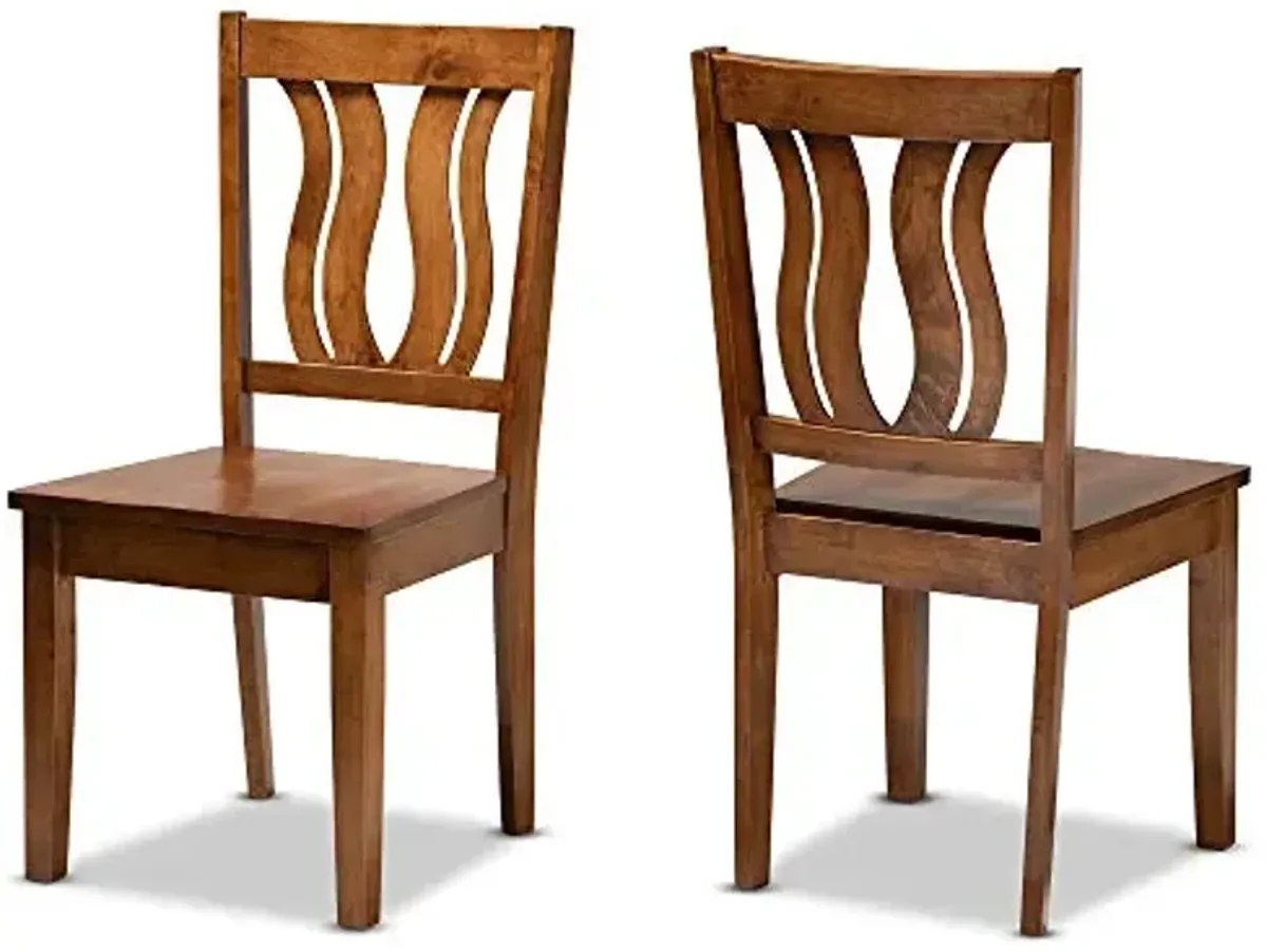 Baxton Studio Fenton Dining Chair and Dining Chair Transitional Walnut Brown Finished Wood 2-Piece Dining Chair Set