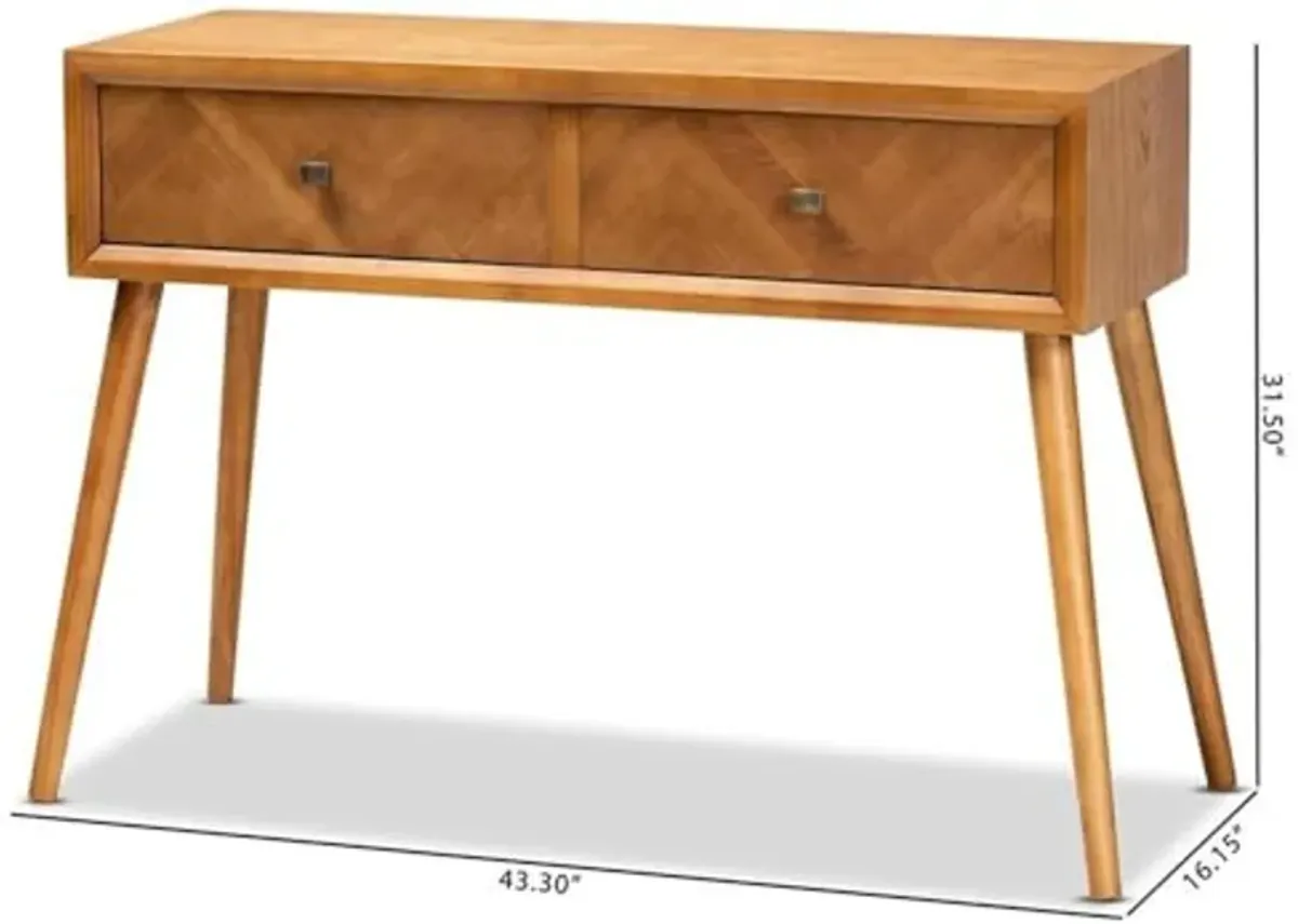 Baxton Studio Mae Mid-Century Modern Natural Brown Finished Wood 2-Drawer Console Table