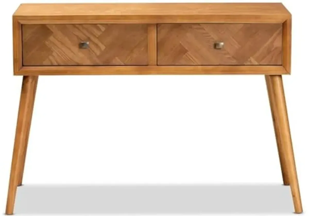 Baxton Studio Mae Mid-Century Modern Natural Brown Finished Wood 2-Drawer Console Table