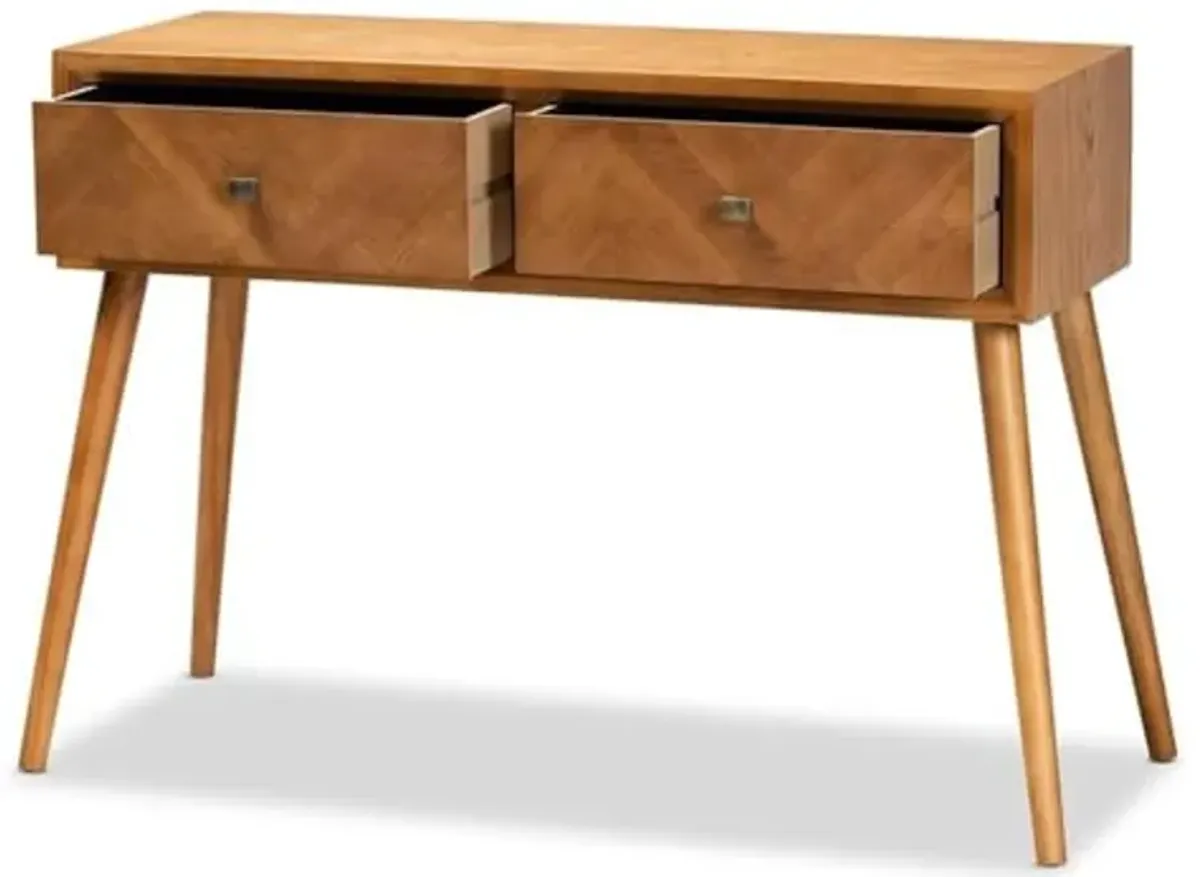 Baxton Studio Mae Mid-Century Modern Natural Brown Finished Wood 2-Drawer Console Table