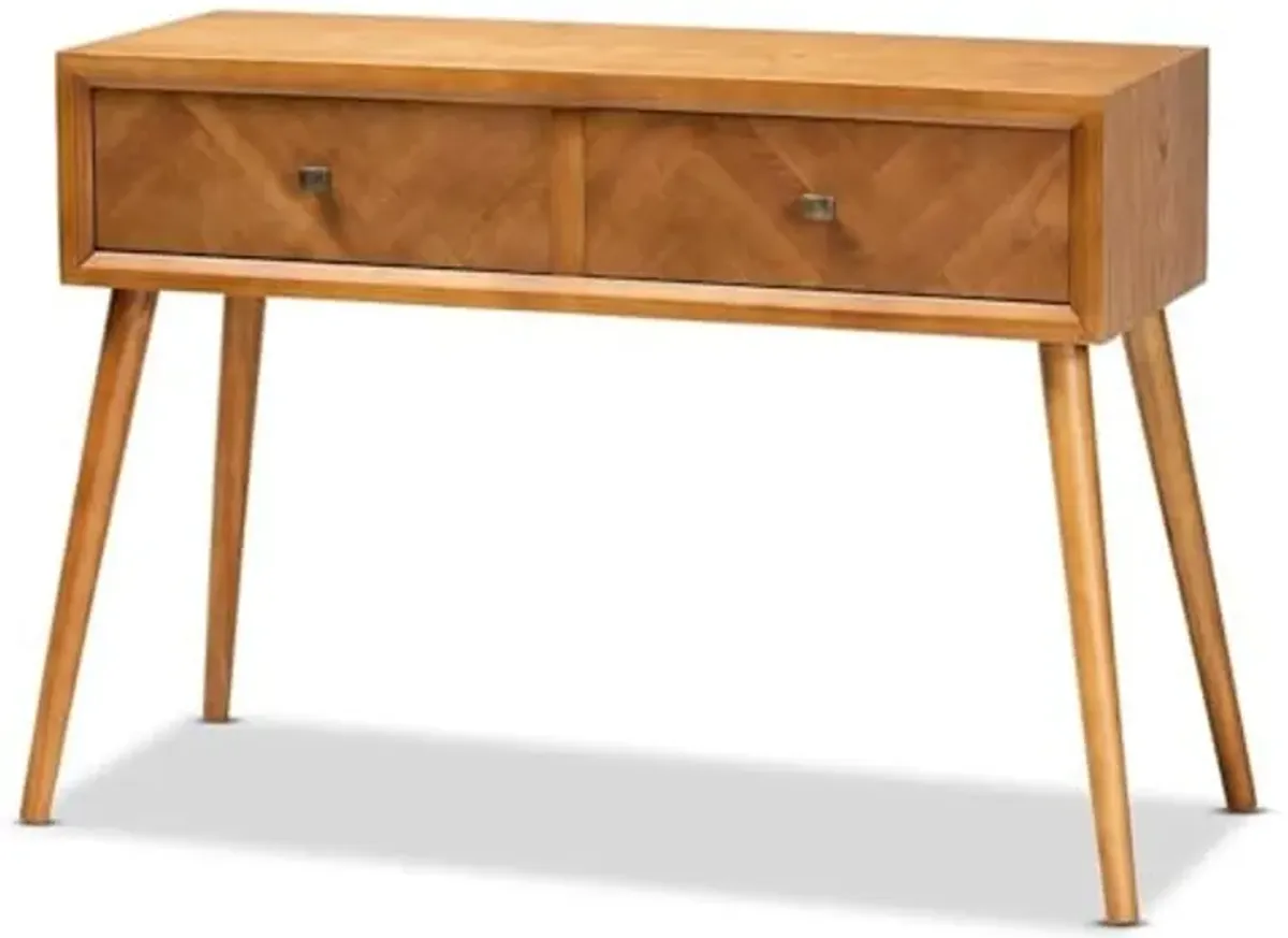 Baxton Studio Mae Mid-Century Modern Natural Brown Finished Wood 2-Drawer Console Table