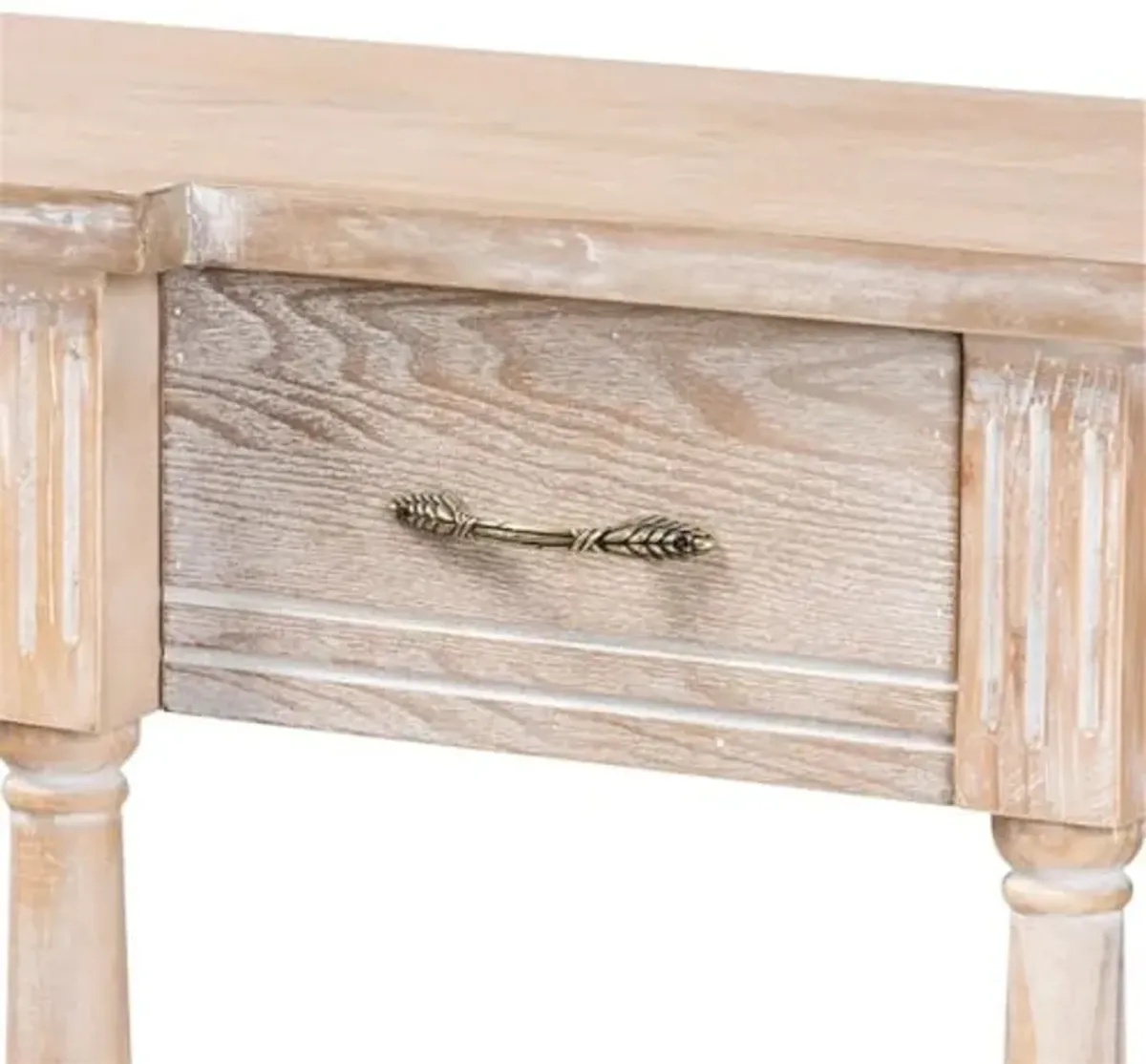 Baxton Studio Hallan Classic and Traditional French Provincial Rustic Whitewashed Oak Brown Finished Wood 3-Drawer Console Table