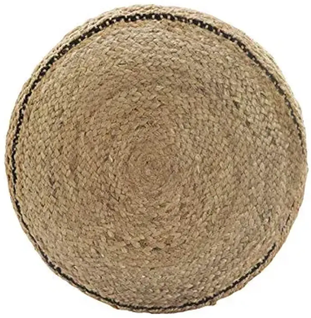 LR Home Tan/Black Round Ottoman Pouf for Home Decor | Striped Hand-Woven Jute Cotton Blend Round Pouf Ottoman Foot Rest for Bedroom & Living Room Decor | 18" X 18"W X 14"H