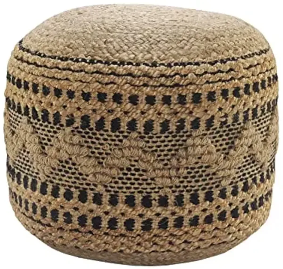 LR Home Tan/Black Round Ottoman Pouf for Home Decor | Striped Hand-Woven Jute Cotton Blend Round Pouf Ottoman Foot Rest for Bedroom & Living Room Decor | 18" X 18"W X 14"H