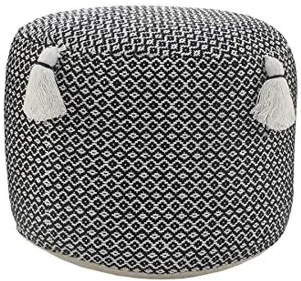 L. R. Resources, Inc. LR Home White/Black Striped Cotton Ottoman Pouf for Home Decor | Hand-Made Classic Foot Rest for Bedroom & Living Room Decor | 18 x 18 x 14 Stuffed Pouf for Seating