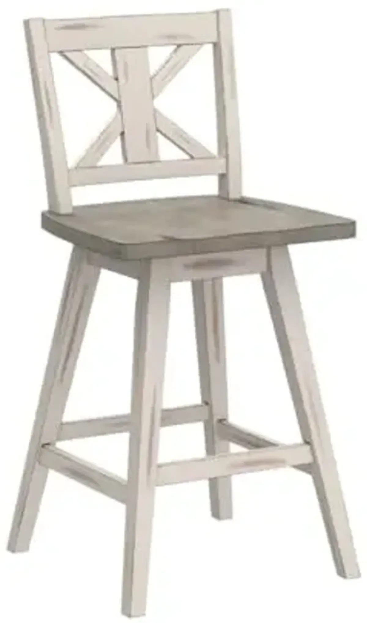 Lexicon Swivel Counter Height Stools-Set-of-2, Modern Solid Wood Kitchen Stools Counter Height, High Back, Swivel Seat, Footrest for Kitchen Island, Easy Assembly, X-Back, 24" SH, White