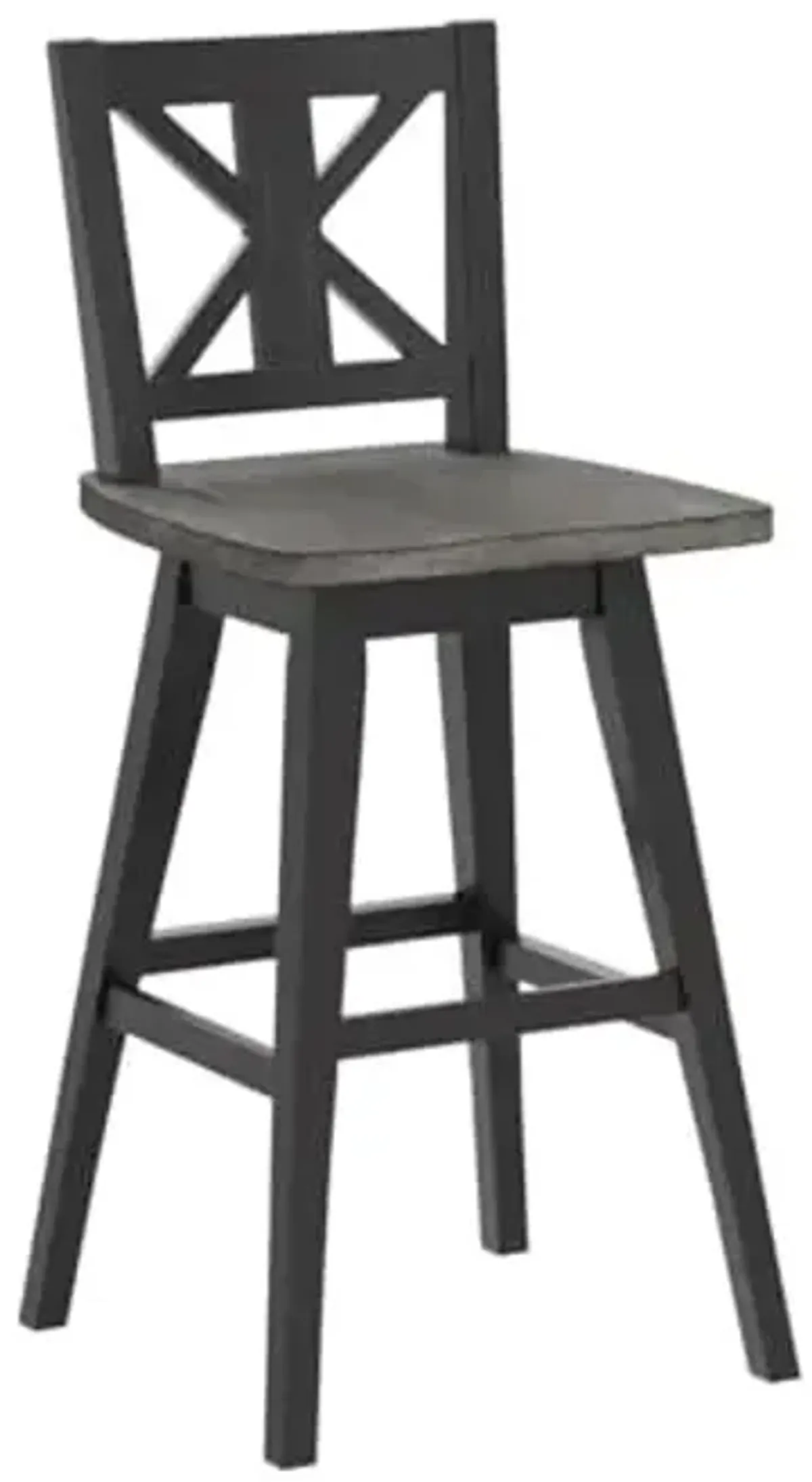 Lexicon Swivel Bar Height Stools Set of 2, Modern Solid Wood Kitchen Bar Height Stools, High Back, Grey Swivel Seat, Footrest for Kitchen Island, Easy Assembly, X-Back, 29" SH, Antique Black