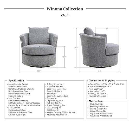 Lexicon Living Room Furniture Set, Modern Couches for Living Room, Chenille Upholstered Couch Set, Including Sofa, Loveseat and Lounge Chair with Solid Wood Frame, 3-Piece Set, Gray​