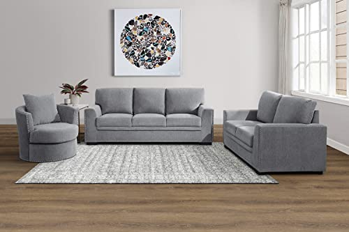 Lexicon Living Room Furniture Set, Modern Couches for Living Room, Chenille Upholstered Couch Set, Including Sofa, Loveseat and Lounge Chair with Solid Wood Frame, 3-Piece Set, Gray​