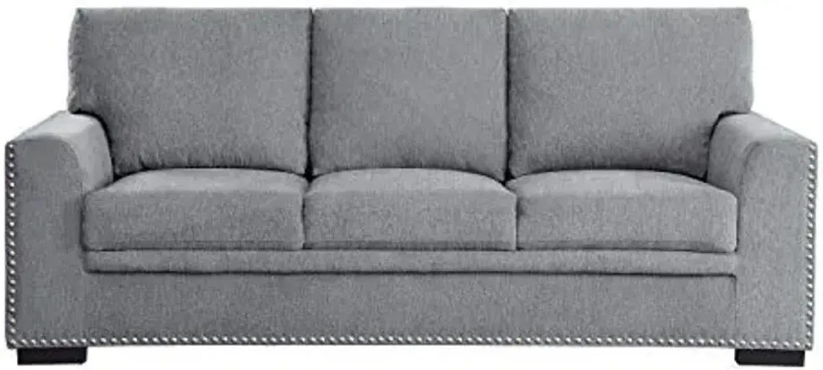 Lexicon Chenille Sofa with Solid Wood Frame and Nailhead Trim - Modern 3 Seater Couch for Living Room, Gray