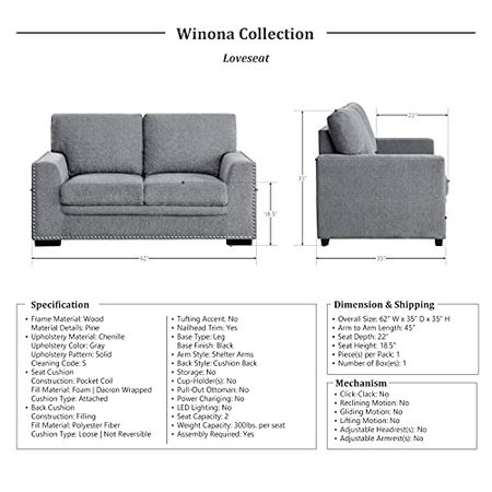 Lexicon Winona 2-Piece Living Room Set, Gray