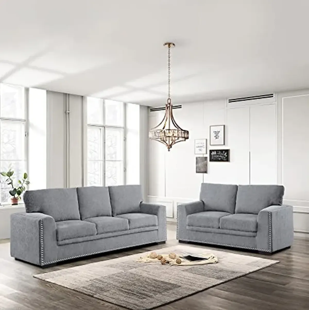 Lexicon Living Room Furniture Set, Modern Couches for Living Room, Chenille Upholstered Couch Set, Including Sofa, Loveseat with Solid Wood Frame, 2-Piece Set, Gray​