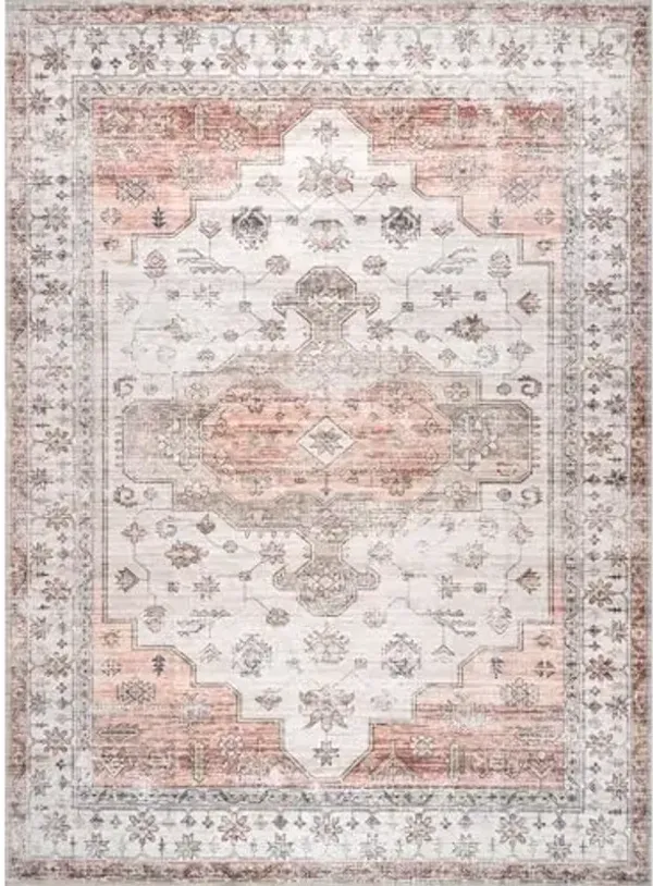 nuLOOM 4' x 6' SpinClean Machine Washable Stain-Resistant Area Rug with Non Slip Backing, Low Profile for Living Room, Bedroom, and Dining Room, Banks Beige