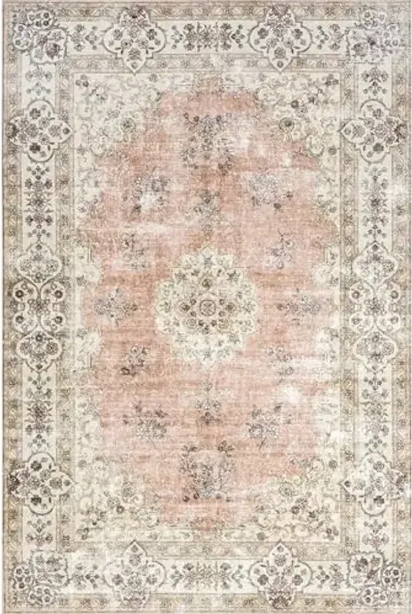 Nuloom SpinClean Ren Peach/Ivory, 5' x 8', Vintage Oriental, Soft and Cozy, High Traffic, Stain Resistant, Easy Clean, Durable Washable Area Rug for Bedroom, Living Room, Dining, Entryway