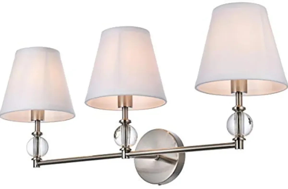 Living District Bethany 3 Lights Bath Sconce in Satin Nickel with White Fabric Shade