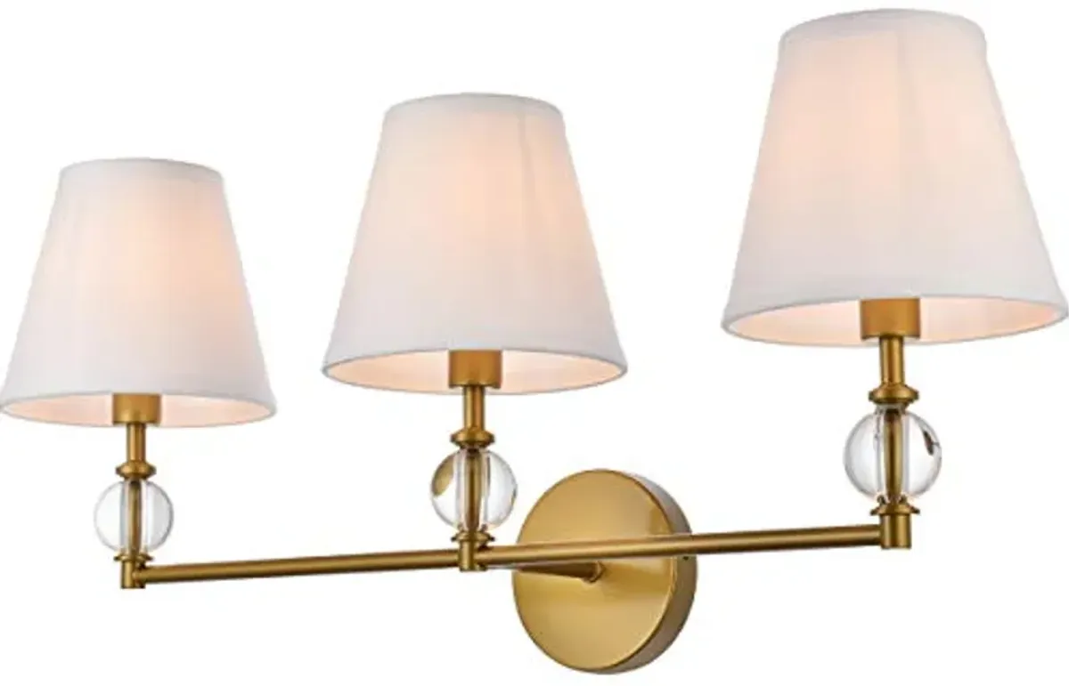 Living District Bethany 3 Lights Bath Sconce in Brass with White Fabric Shade