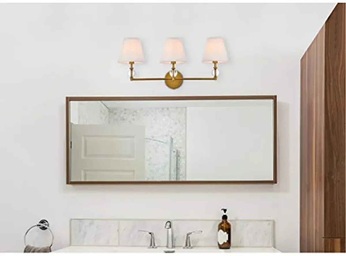 Living District Bethany 3 Lights Bath Sconce in Brass with White Fabric Shade