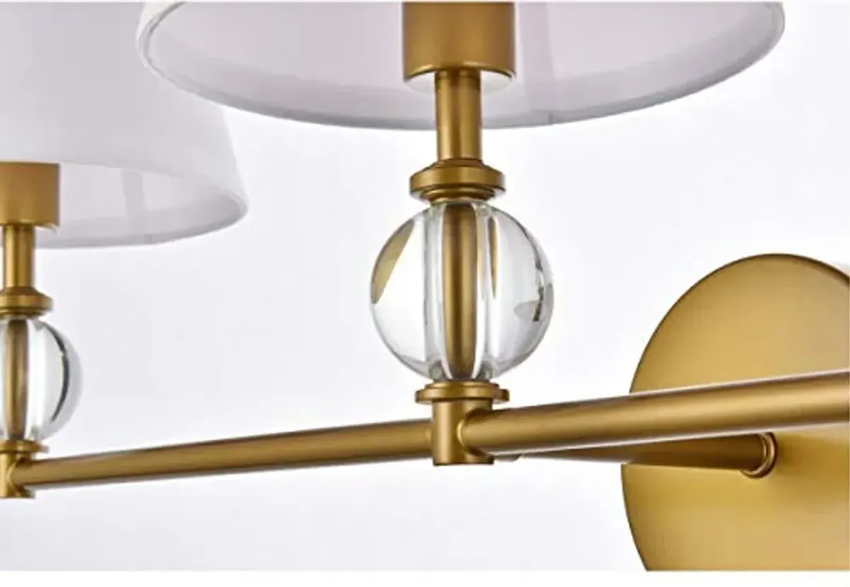 Living District Bethany 3 Lights Bath Sconce in Brass with White Fabric Shade