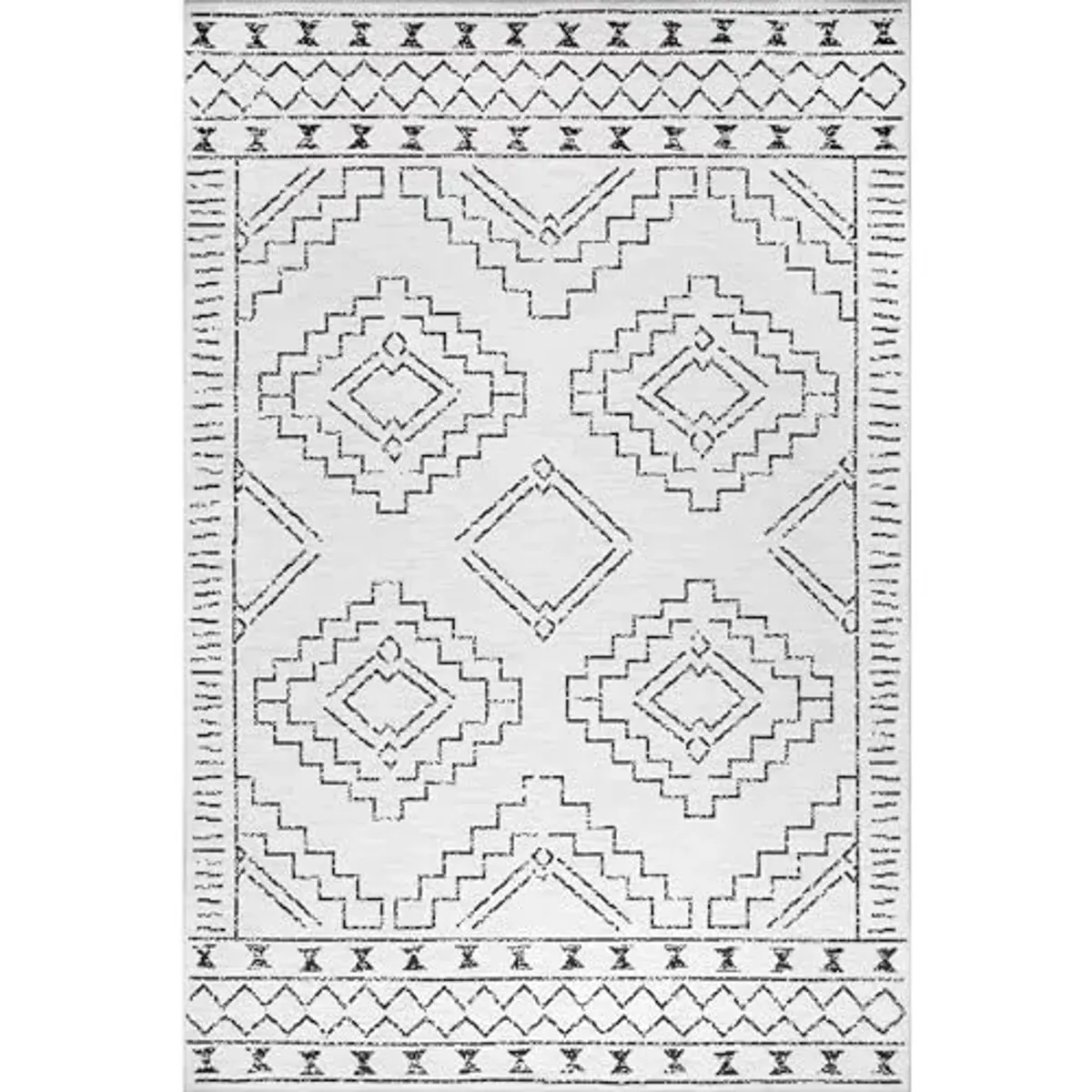 nuLOOM Noa Machine Washable Tribal Moroccan Ultra Thin Area Rug, 7' x 9', Ivory