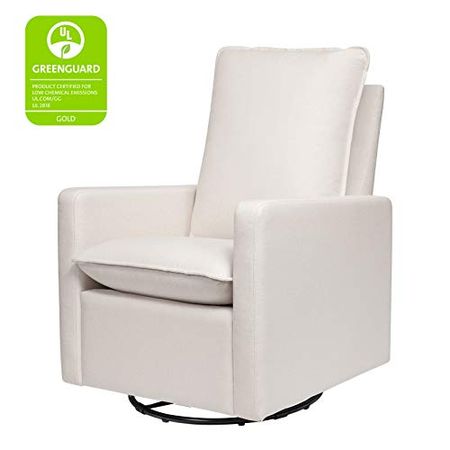 Babyletto Cali Pillowback Swivel Glider in Performance Plastic Cream Eco-Weave, Water Repellent & Stain Resistant, Greenguard Gold and CertiPUR-US Certified