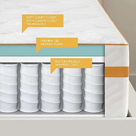 Simmons - Hybrid Gel Memory Foam Mattress - 12 Inch, Full Size, Plush Feel, Individually Wrapped Coils, Moisture Wicking Cover, CertiPur-US Certified, 100-Night Trial