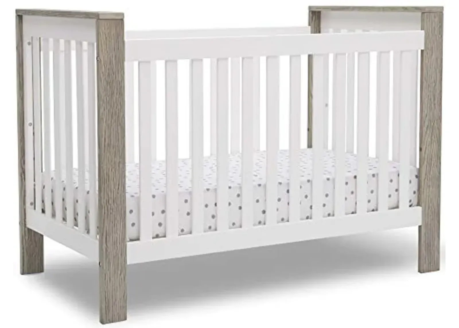 Delta Children Miles 4-in-1 Convertible Crib, Bianca White/Textured Limestone