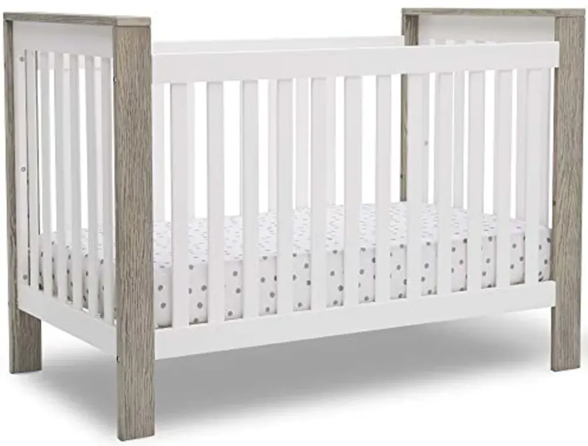 Delta Children Miles 4-in-1 Convertible Crib, Bianca White/Textured Limestone