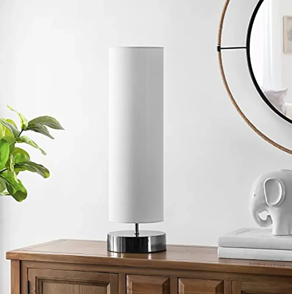 SAFAVIEH Lighting Collection Wick Modern White Cylinder 26-inch Bedroom Living Room Home Office Desk Nightstand Table Lamp (LED Bulb Included)