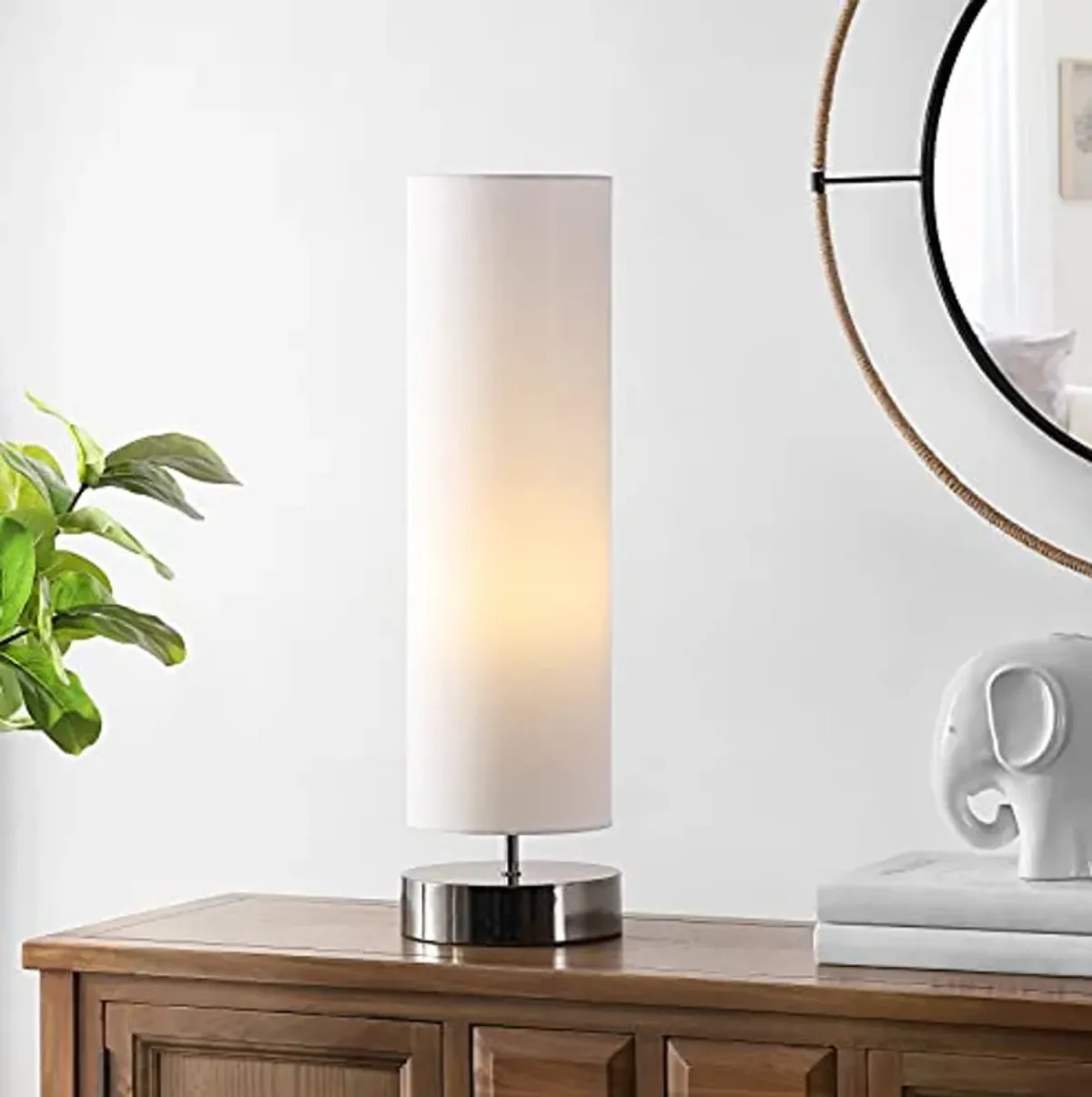SAFAVIEH Lighting Collection Wick Modern White Cylinder 26-inch Bedroom Living Room Home Office Desk Nightstand Table Lamp (LED Bulb Included)