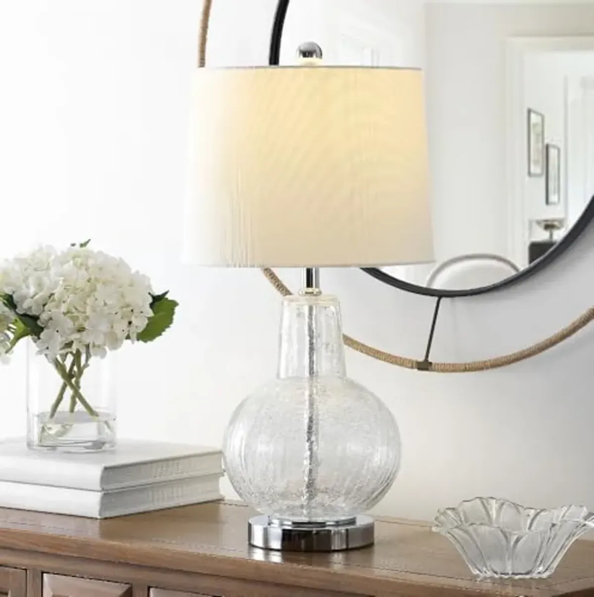 Safavieh Lighting Collection Atlas Clear Crackle Glass 24-inch Bedroom Living Room Home Office Desk Nightstand Table Lamp (LED Bulb Included)