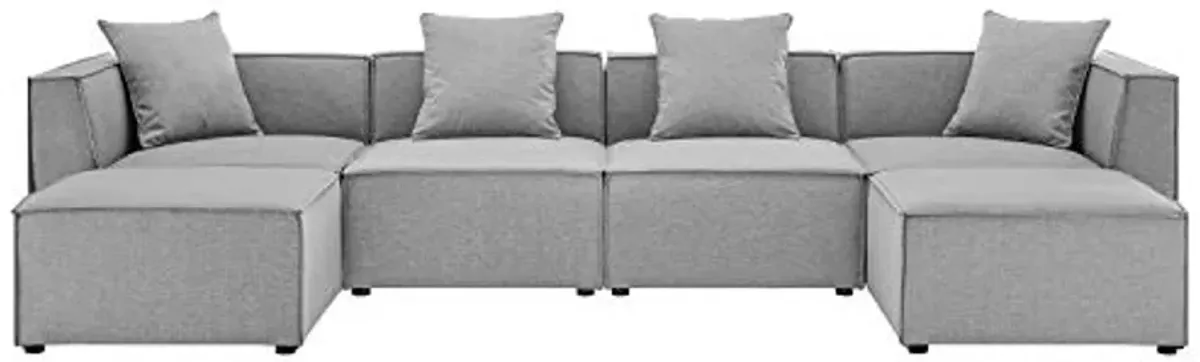 Modway EEI-4383-GRY Saybrook Patio Upholstered 6-Piece Sectional Sofa in Gray, Grey