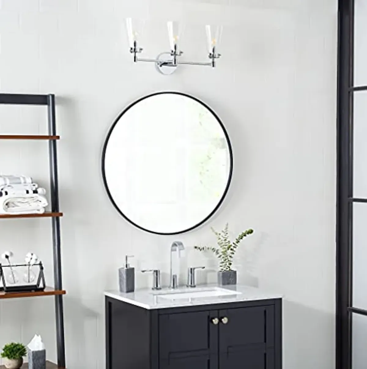 SAFAVIEH Collection Lonsen 3-Light Vanity Sconce (LED Bulb Included) SCN5000A, Chrome/Black