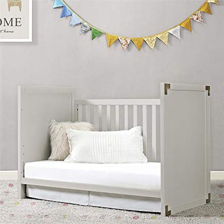 Baby Relax Mile 2-in-1 Convertible Crib for Nursery, Soft Gray