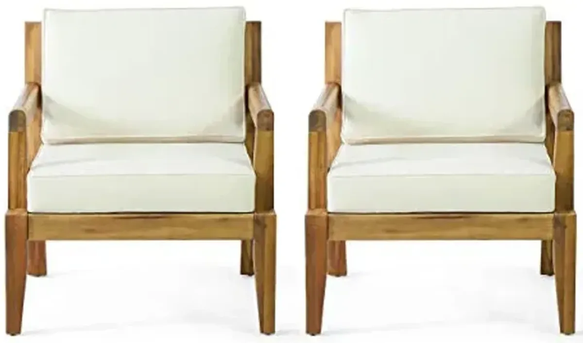 Christopher Knight Home Rossville Outdoor Club Chairs, Teak Finish + Beige