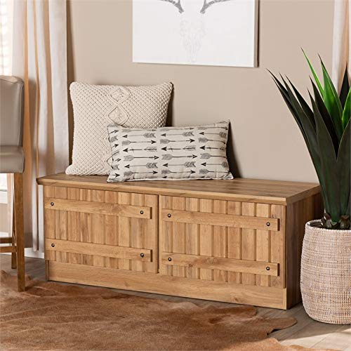 Baxton Studio Oswald Natural Oak Brown Finished Wood 2-Door Storage Bench