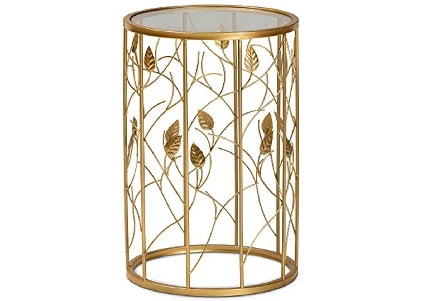 Baxton Studio Anaya Modern and Contemporary Glam Brushed Gold Finished Metal and Glass Leaf Accent End Table