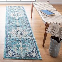 SAFAVIEH Madison Collection 2' x 8' Teal / Navy MAD473K Boho Chic Medallion Distressed Non-Shedding Living Room Entryway Foyer Hallway Bedroom Area Rug