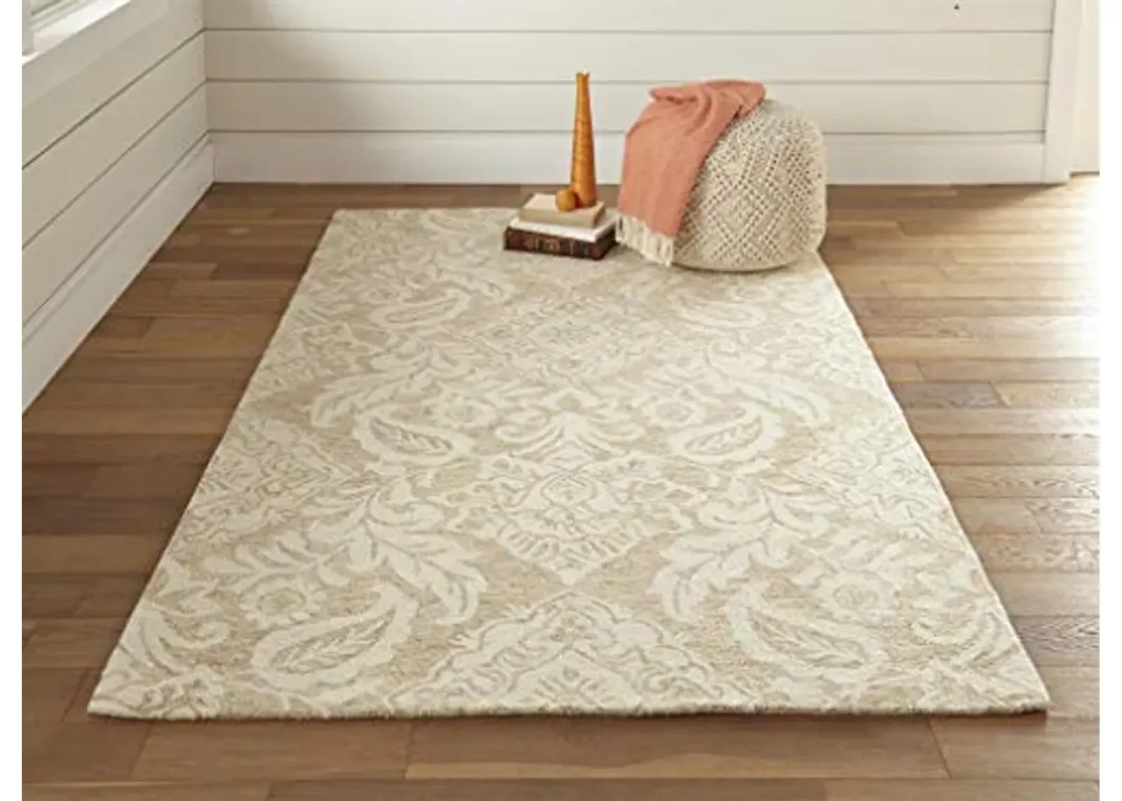 Feizy Rugs - Belfort Collection, Transitional Floral Area Rug - Taupe/Ivory 2' x 3'