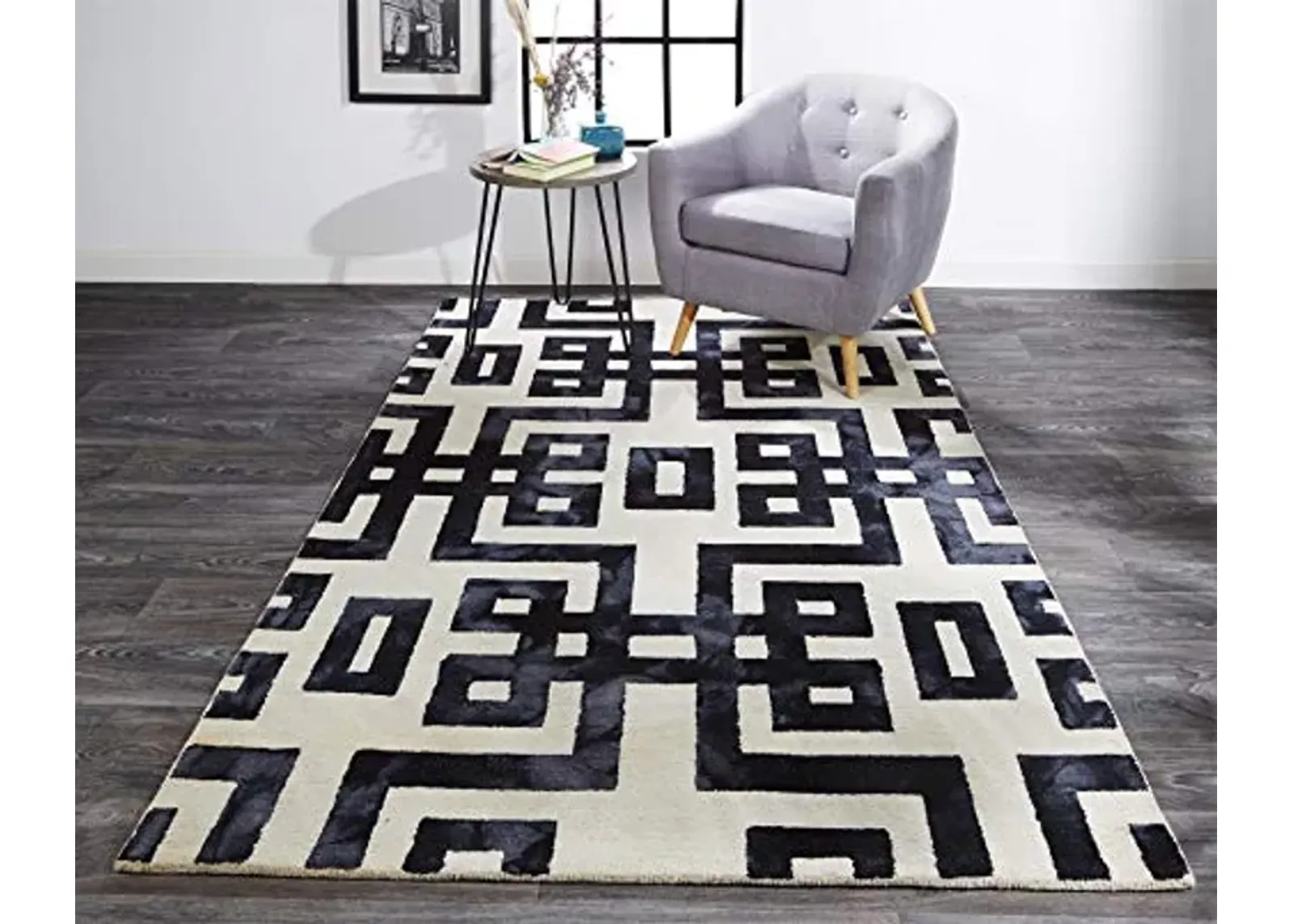 Feizy Rugs - Lorrain Collection, Contemporary Watercolor Area Rug - Noir 2' x 3'