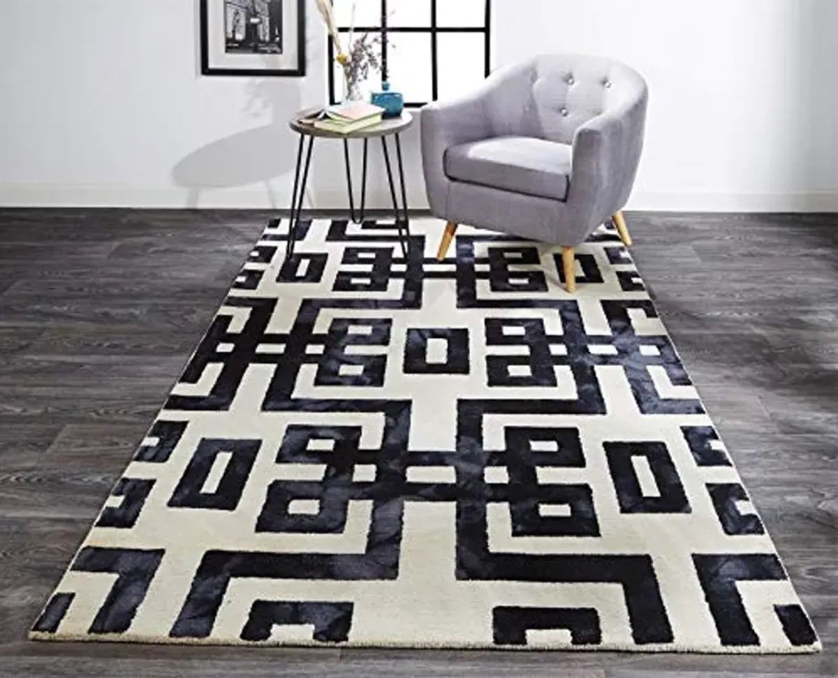 Feizy Rugs - Lorrain Collection, Contemporary Watercolor Area Rug - Noir 2' x 3'