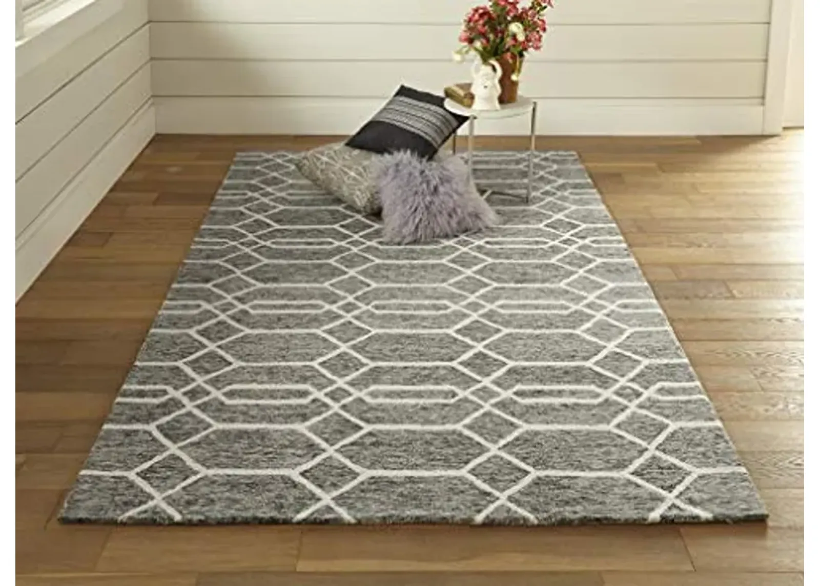 Feizy Rugs - Belfort Collection, Transitional Geometric Area Rug - Charcoal/Ivory 2' x 3'