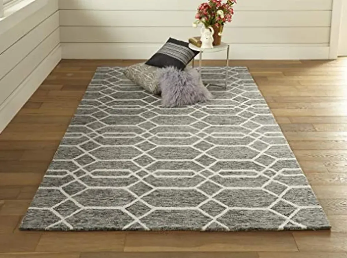 Feizy Rugs - Belfort Collection, Transitional Geometric Area Rug - Charcoal/Ivory 2' x 3'