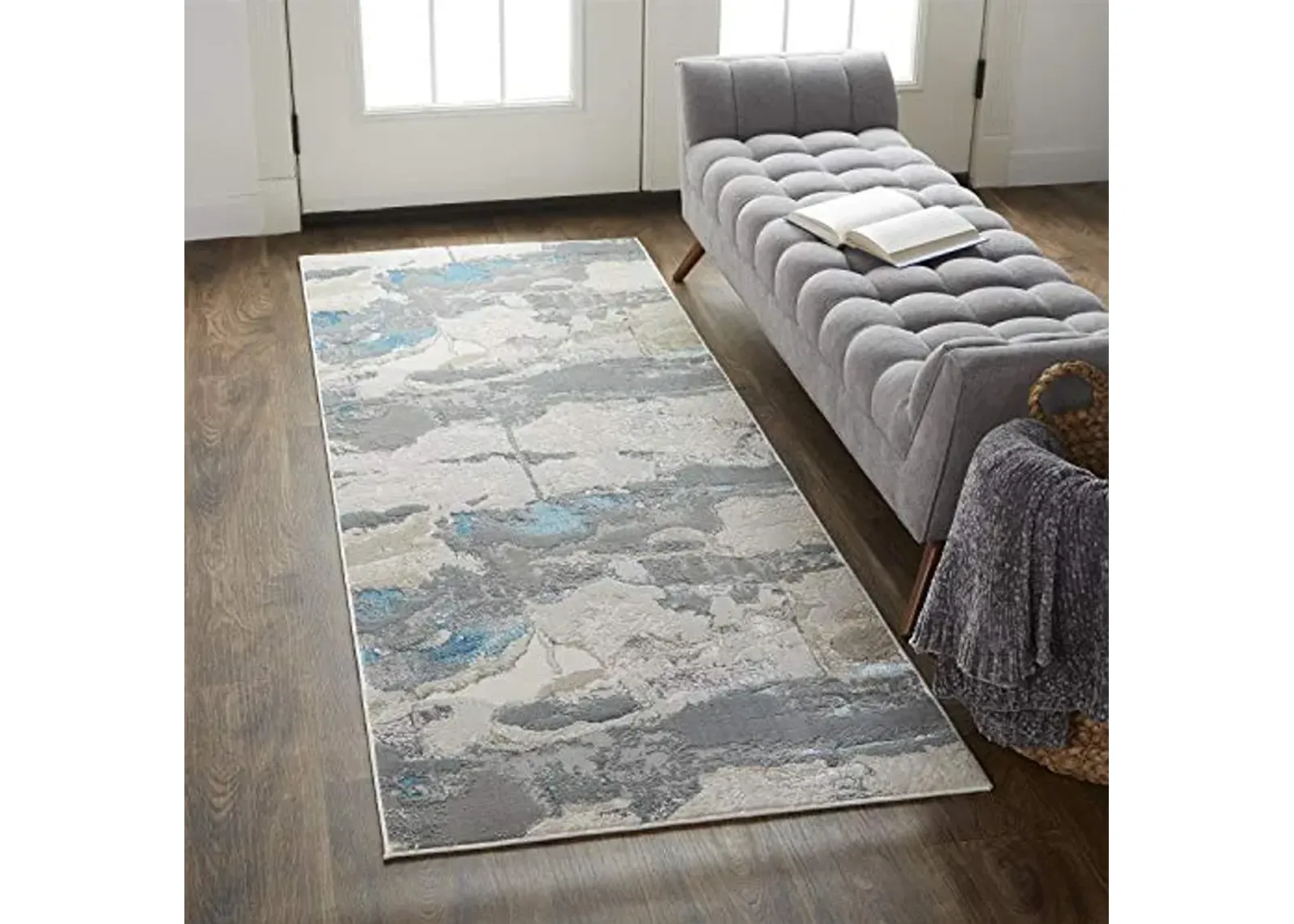 Feizy Rugs - Azure Collection, Contemporary Abstract Area Rug - Blue/Gray 2'-10" X 7'-10" - Runner