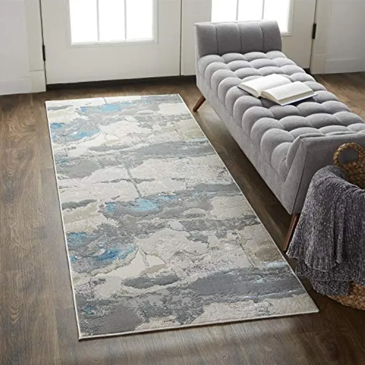 Feizy Rugs - Azure Collection, Contemporary Abstract Area Rug - Blue/Gray 2'-10" X 7'-10" - Runner