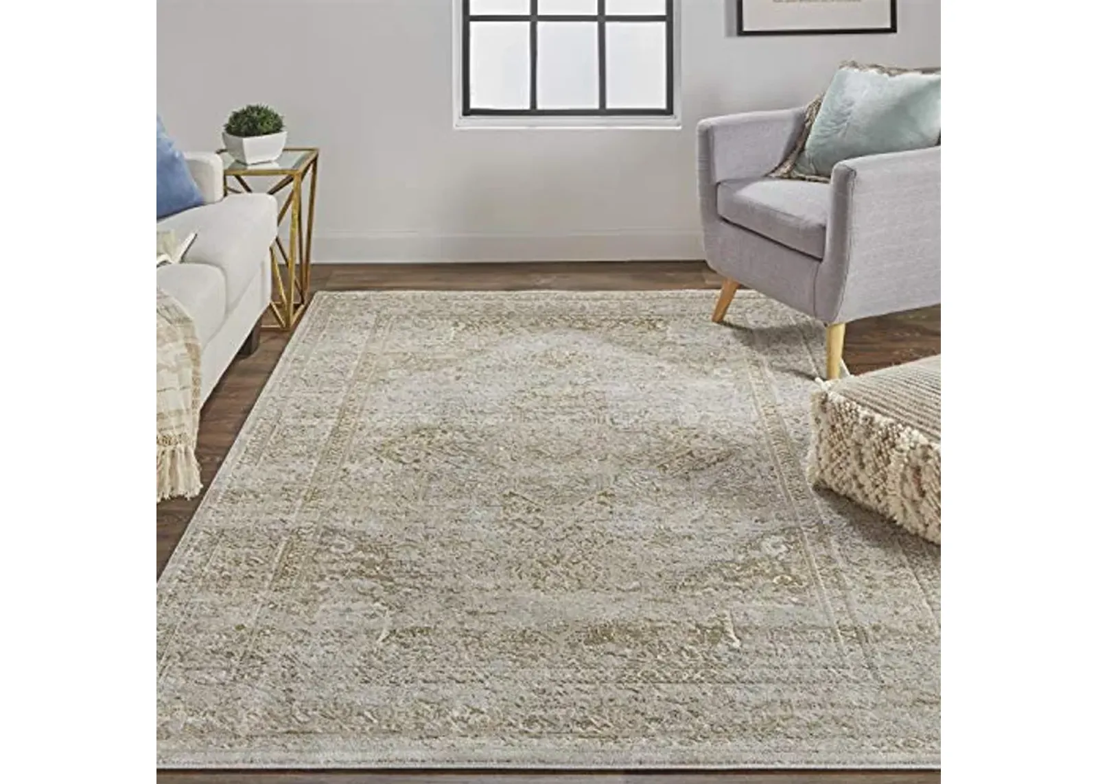 Feizy Rugs - Aura Collection, Traditional Ornamental Area Rug - Brown/Gold 5' x 8'